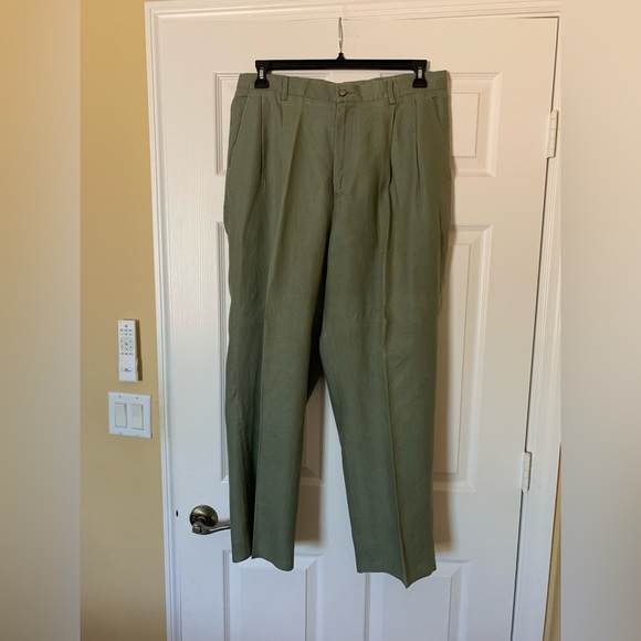 Horizon Bloomingdale’s Men's 100% Linen Chinos Relaxed Fit Pants, Green, Size 34 - Picture 1 of 5